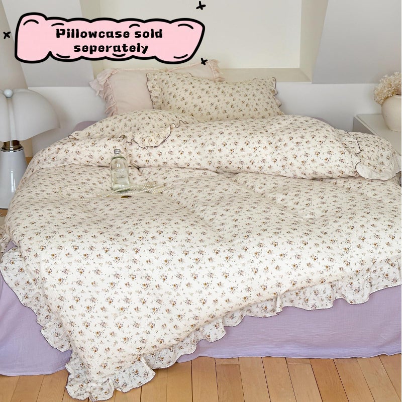 BuLuTu Muslin Cotton Kids Duvet Cover Twin Size  68""x86""  Shabby Chic Crape Flower Design Girls Quilt Cover Vintage Princess Style Bedding Ruffled Comforter Cover Floral Print  No Pillowcase - Image 2